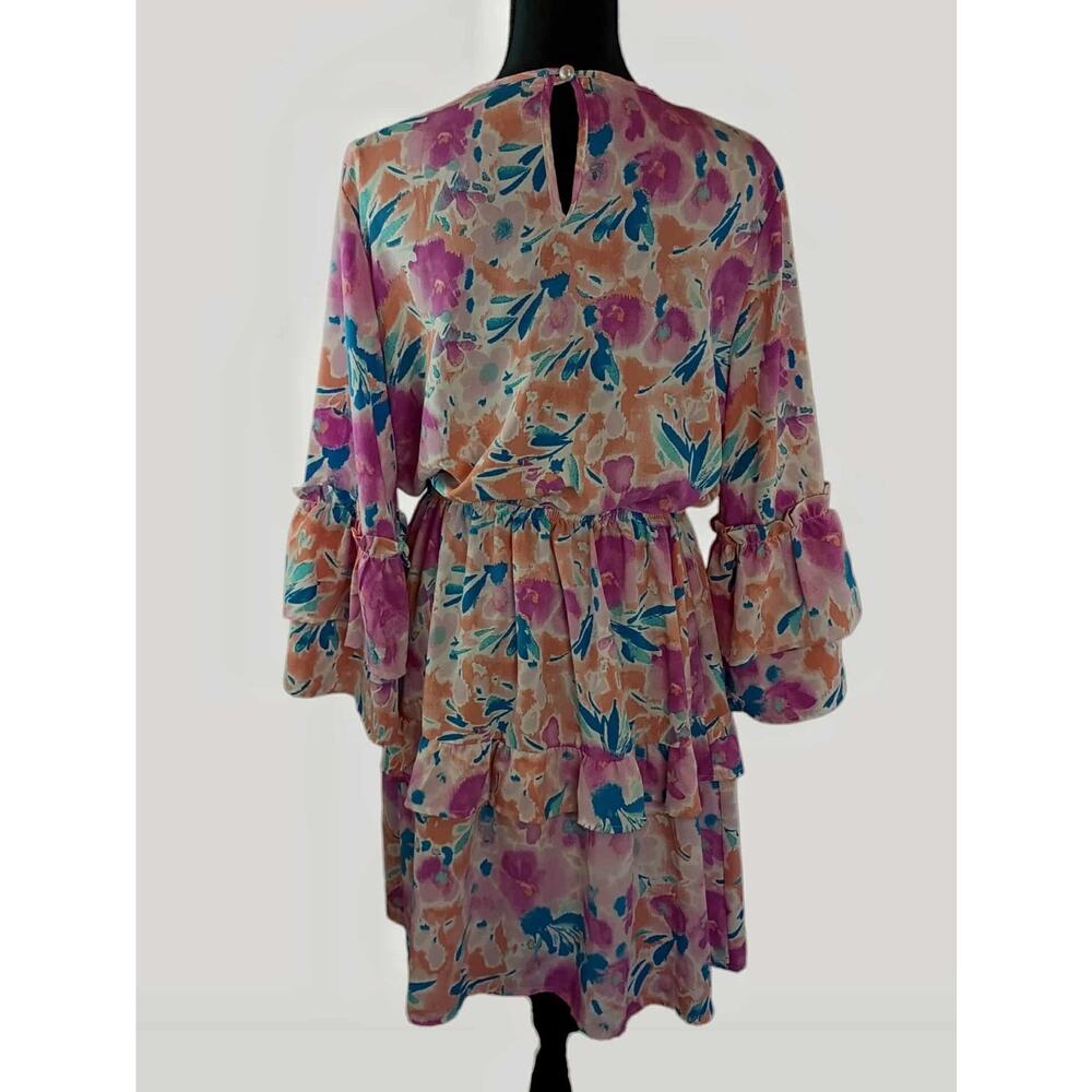 2HEARTS Women's Floral Midi Dress Large Polyester Lightweight Summer Ruffled - Picture 3 of 5